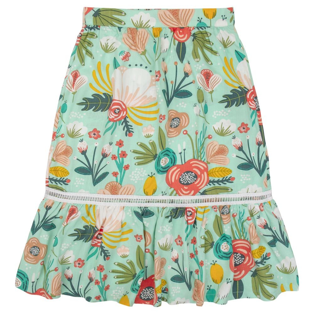 Saia Juvenil Look Jeans Midi Viscose Estampada