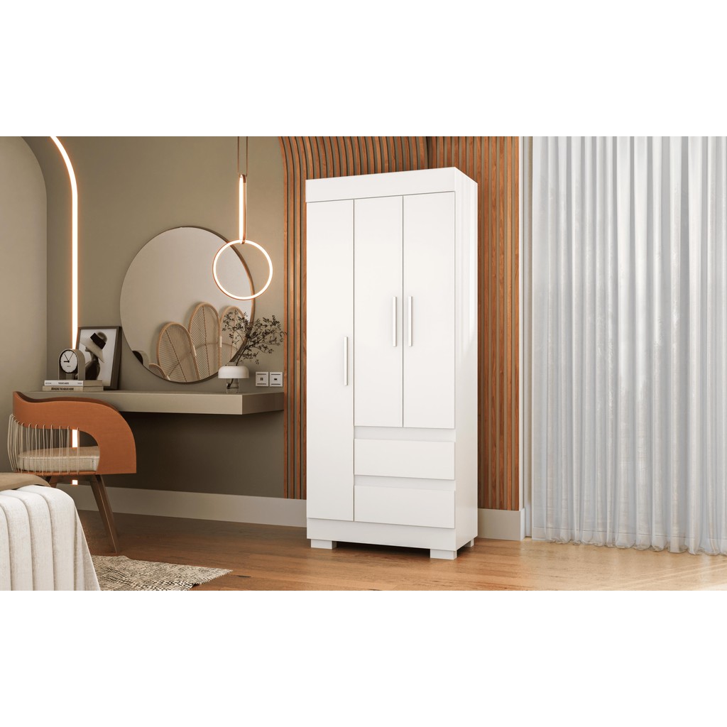 Guarda-Roupa Solteiro Argentina 3 Portas com 2 Gavetas - Linha Mobília