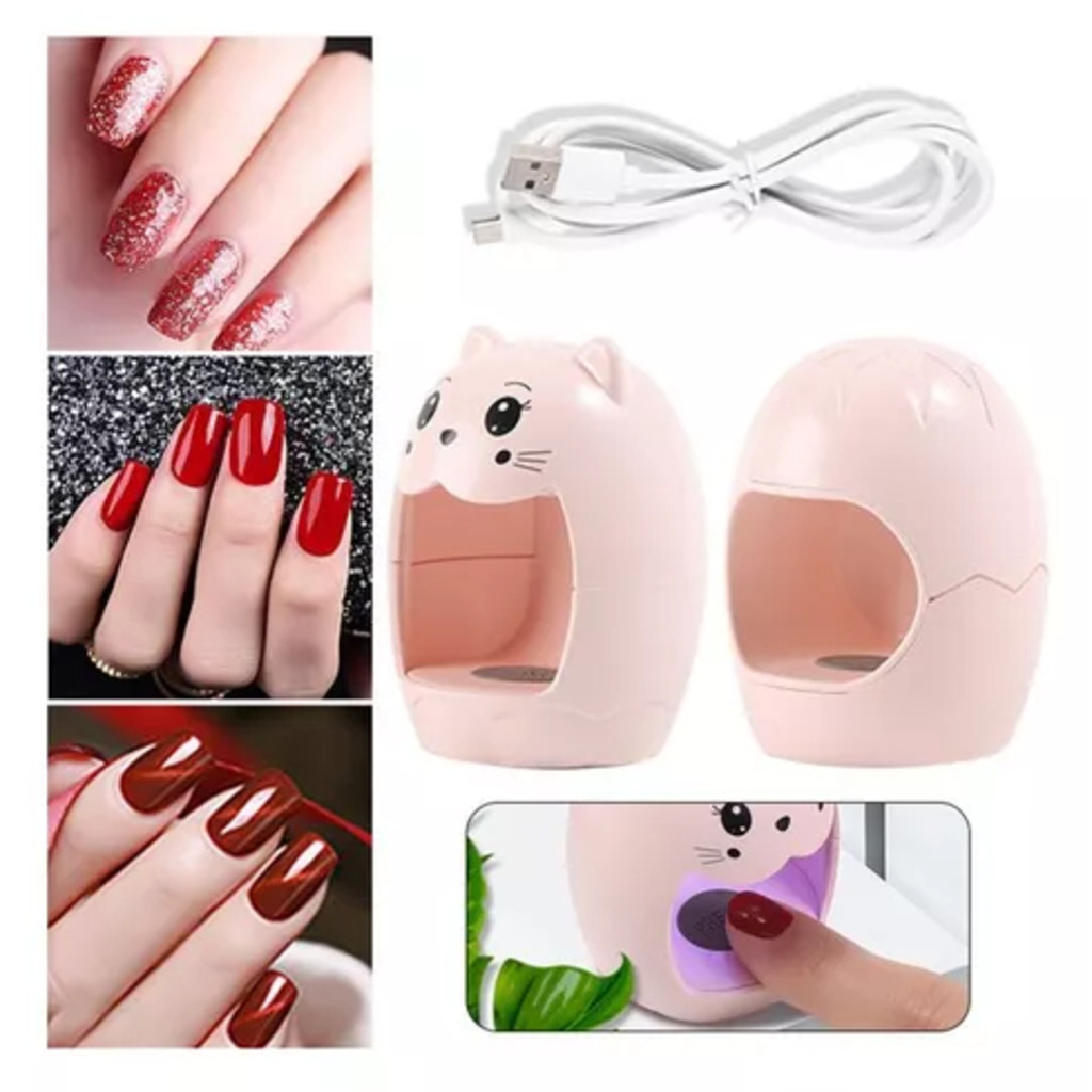 GUIANA  Mini Cabine de Secador de Unha Com 8 UV Led Para Secar Unha De Gel, Formato Panda E Coelhinho Rosa
