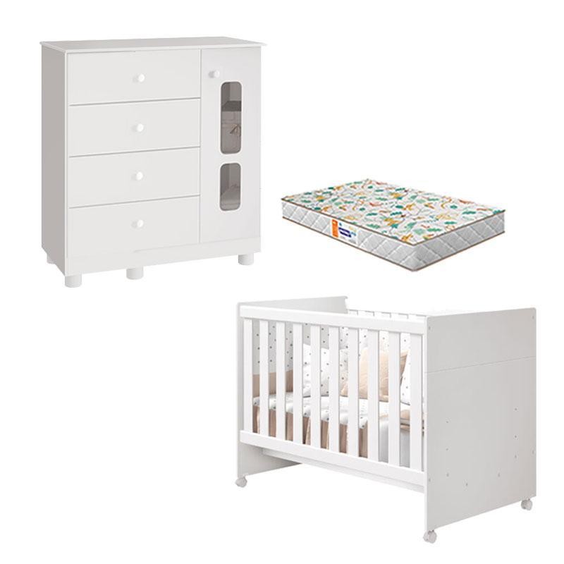 Berço Americano e Cômoda Infantil Katatau Flex Branco Brilho com Colchão Gazin – Reller