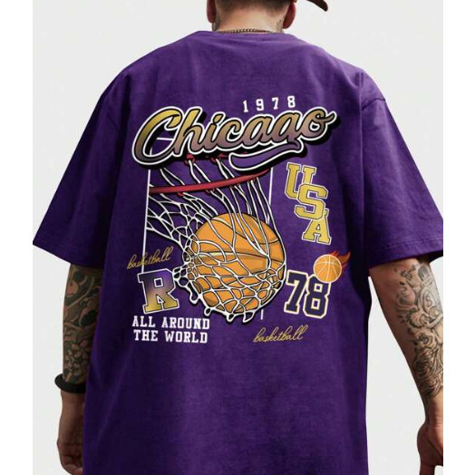 Camiseta Streetwear Basquete Bola Jogo Chicago Cesta Camisa Básica 100% Algodão
