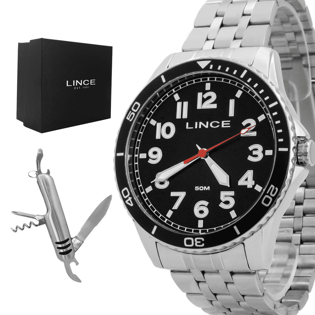 Relogio Masculino Lince Aço Inoxidavel Prata Resistente a Agua Original Garantia MRMM008L46K0AKP2SX