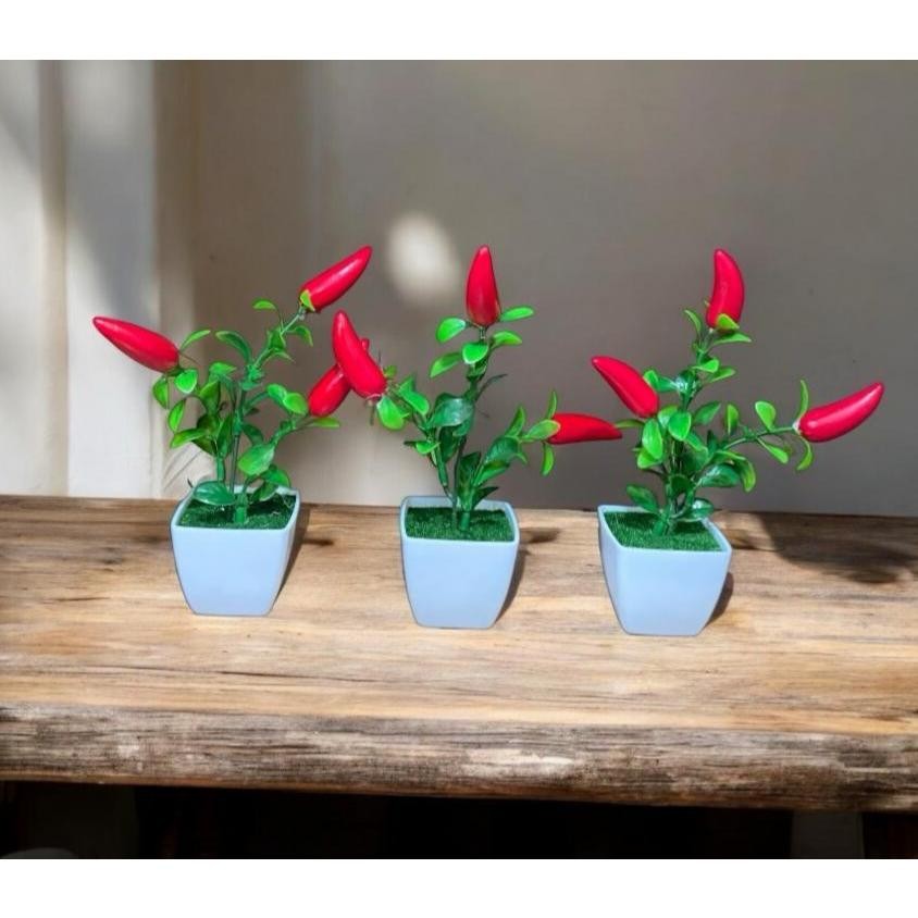 Kit 3 Vasos Quadrado Com Musgo Decorativos com Ramo de Pimenta Artificial Decoração Arranjo completo