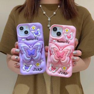 Capa De Borboleta 3D Fofa Para iPhone X XS Max 11 12 13 14 Pro À Prova De Explosão Silicone Macia Com Suporte De