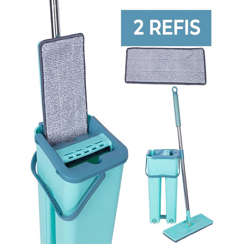 Rodo Flat Mop E Balde Lava E Seca Profissional Com 2 RefisRodo Flat Mop E Balde Lava E Seca Profissional Com 2 Refis Lava Seca Tira Po Magico