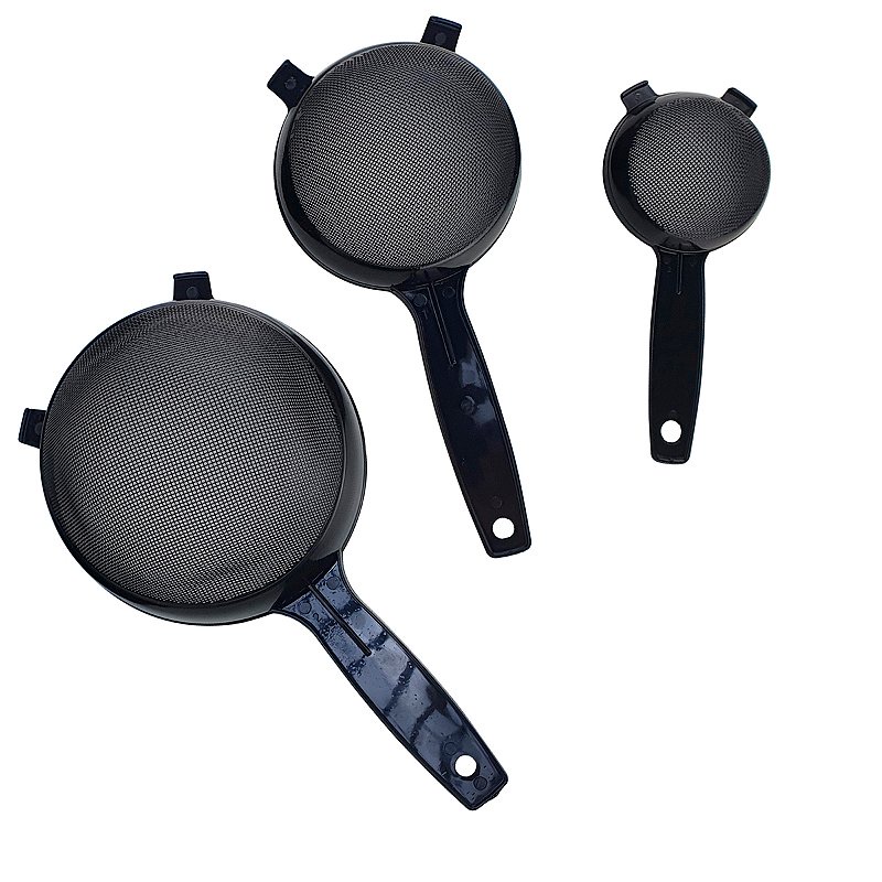 Kit Peneiras de Plástico Preta 3 peças - Mini, Pequena e Média