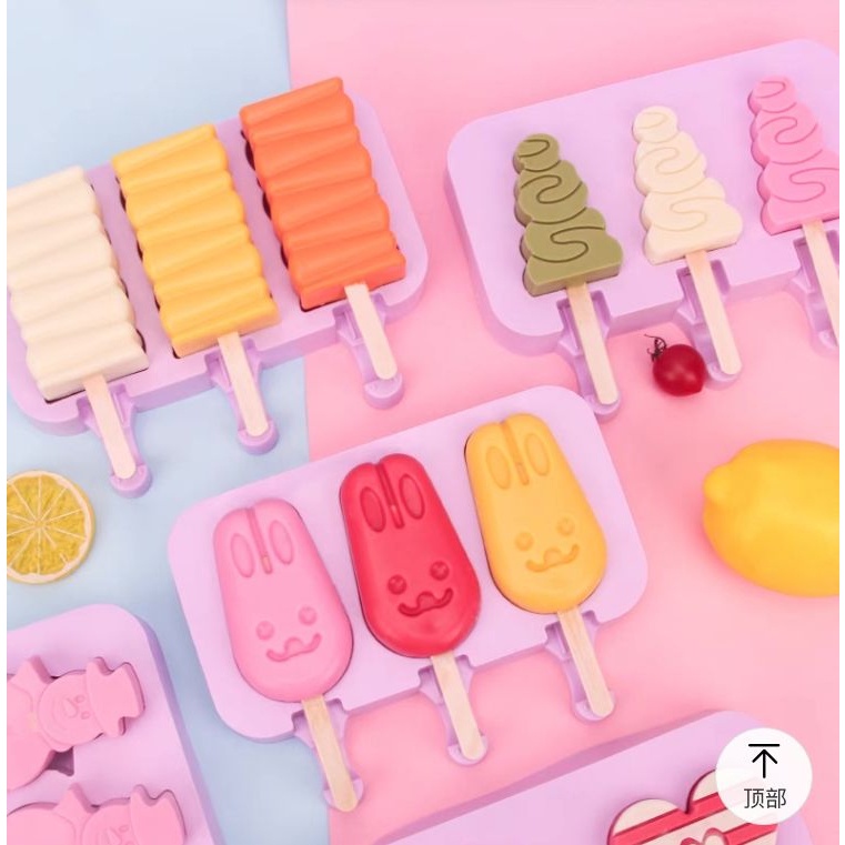 Forma de Picolé em Silicone com Tampa faz 3 Sorvetes 50 Palito Kehome -50 - 220 graus Celsius kehome em Oferta na Shopee