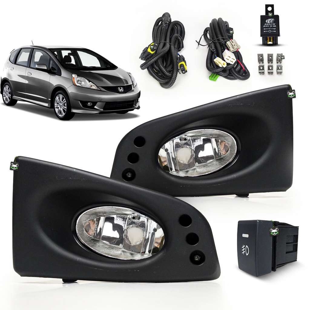 Kit Farol de Milha Botao Modelo Original Honda Fit 2009 2010 2011