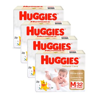 Kit 4 Fralda Huggies Natural Care Mega Tamanho M 32 Unidades cada