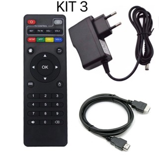 KIT 3 controle remoto, fonte de alimentação, cabo HDMI