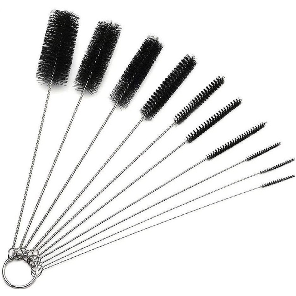 Kit 10 Escovas Limpeza Haste em Aço Inoxidavel e Cerdas em Nylon modelo cilindrico 20cm em Oferta na Shopee