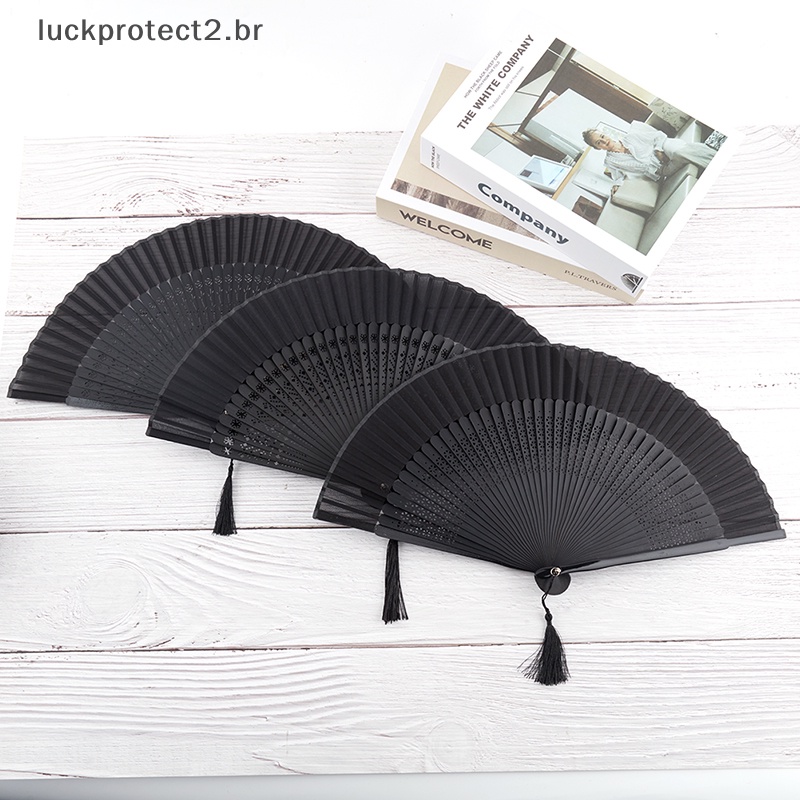 Home Ventilador Chinês Estilo Preto Dobrável Feminino De Dança Clássica Artesanal .