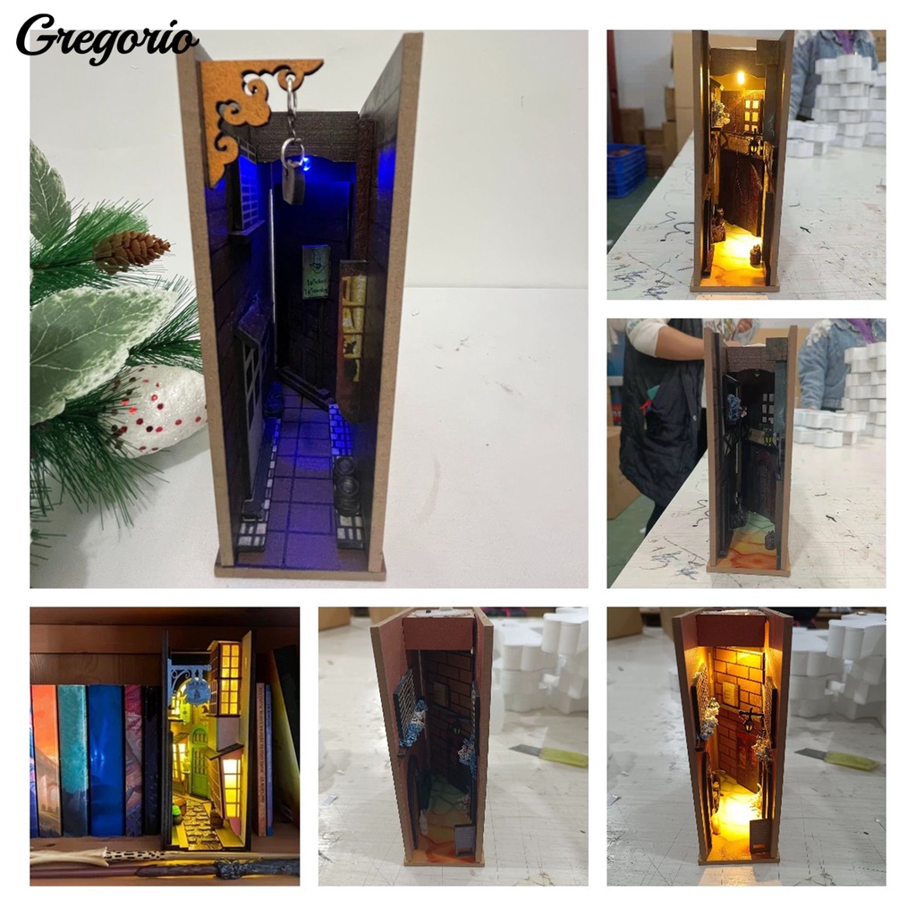 Estante De Livros GRD-Medieval Caixa De Inserção De Madeira De Efeito 3D De Luz LED Não Deslizante