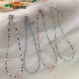 Lovito Colares Retrô de Borla Colorida e Estilo Girly com Contas para Mulheres LFA05353 (Multicolorido/Vermelho/Azul/Preto e Branco)
