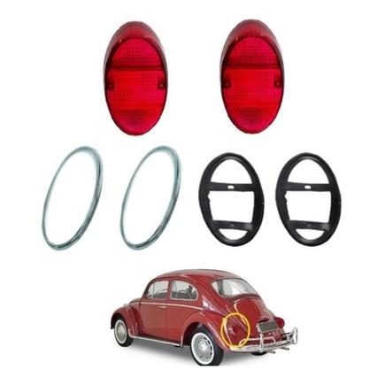 Lente ( Par ) + Friso + Guarnição Lanterna Fusca Vermelha