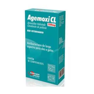 Agemoxi CL 250mg Antibiótico Cães e Gatos Agener União - 10 comprimidos