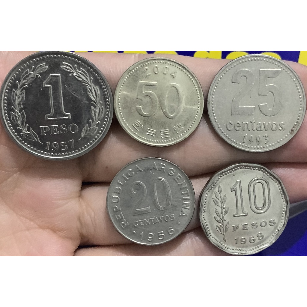 Kit 5 Moedas 20 Centavos,  25 Centavos, 1 Pesos, 50 Moedas Raras