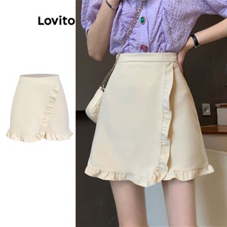 Lovito Casual Saia Feminina Lisa com Bainha Enrugada L71ED095 (Damasco)