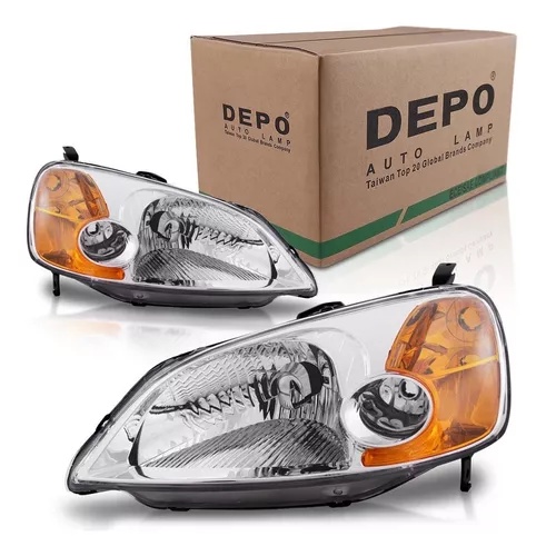 Farol Civic 2001 2002 2003 01 A 03 Cromado Pisca Ambar Depo
