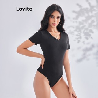 Lovito Body Básico com Babados para Mulheres LBE03049 (Preto)