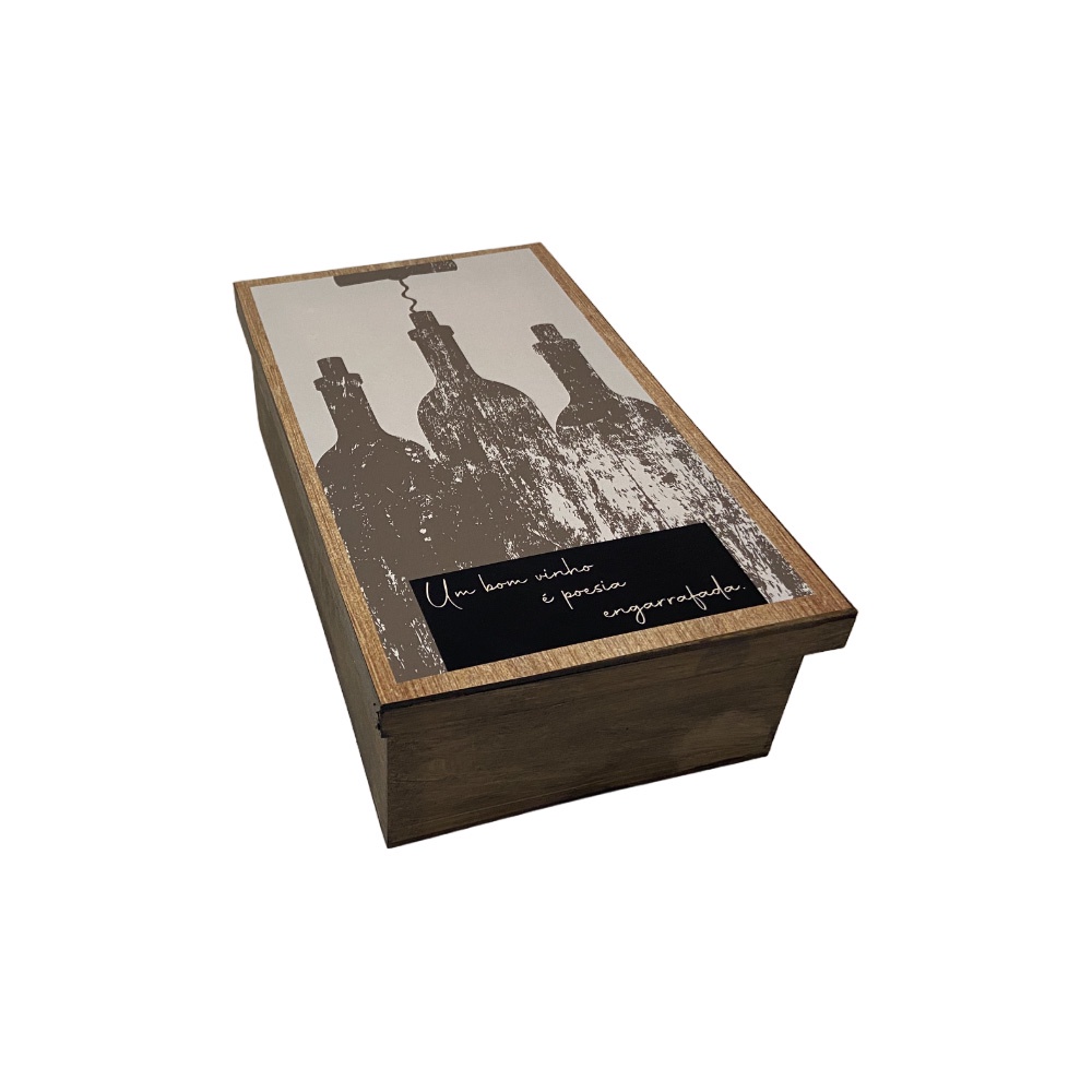 Caixa para Vinho Tampa de Sapato 1 Div Um Bom Vinho 35x20x10 Mdf Pintado Adesivado