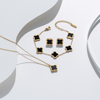 MAMOO Concha De Trevo De Quatro Folhas Pingente De Aço Inoxidável Acessórios Colar Pulseira Pinos De Orelha Ornamento Conjunto De Três Peças De Jóias