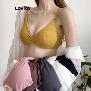 Lovito Bralette Básico Liso Casual Para Mulheres LNE39379 (Branco/Amarelo/Preto)