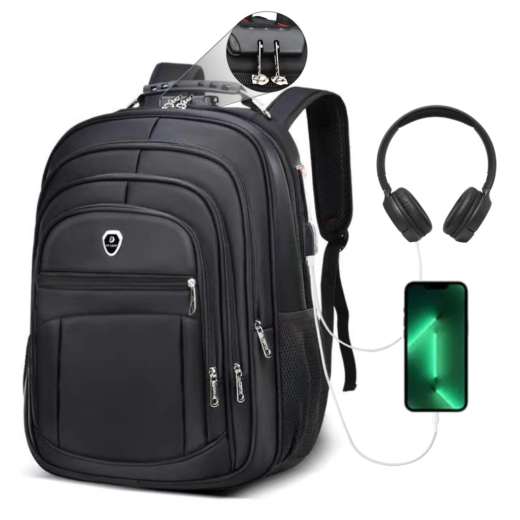 Mochila Escolar Feminina Masculina Grande Anti Furto Espaço para Notebook Resistente à Agua - PRETO