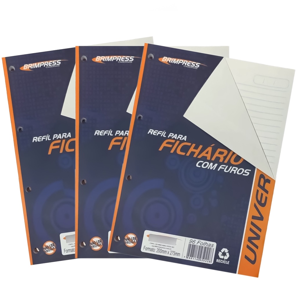 Refil Bloco Fichário Folha A4 Universitário C/288 Fls. Coladas 4 furos 56gm Brimpress em Oferta na Shopee