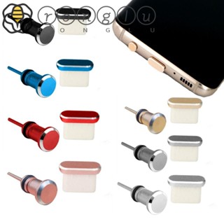 RONGLU Dust Plug De Alumínio Liga Smartphone 3.5mm Fone De Ouvido Tomada De Tampa Da Porta De Dados Tipo C Protetora Carregamento