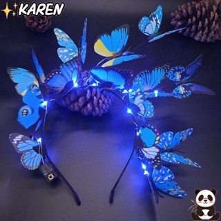 KAREN Tiaras Nupciais Borboleta , Wreath Prop Propaganda Decoração Butterfly Garland , Roupa De Noiva Feminina Fita Brilhante LED