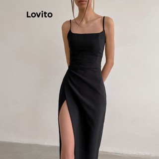 Lovito Vestido Elegante Liso Com Coxa Dividida Para Mulheres LNL41063