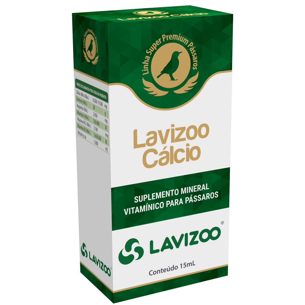Lavizoo Calcio 15ml Suplemento Premium p/ Pássaros na Fase de Crescimento e Postura