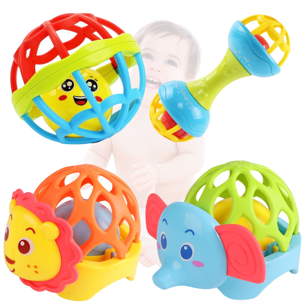 Chocalho Para Bebê Com Mordedor 3 Meses Flexível Brinquedo Barulho Infantil Menino Menina Recém Nascido Bolinha Leão Elefante Bastão Colorido