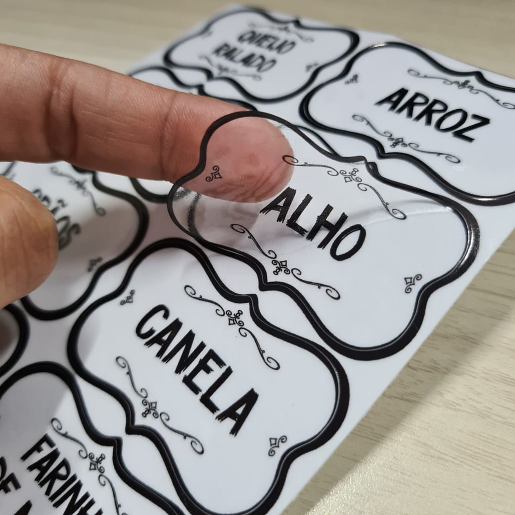 50 Adesivos no Vinil Transparente para Potes Organizadores Temperos Mantimentos Organizado...