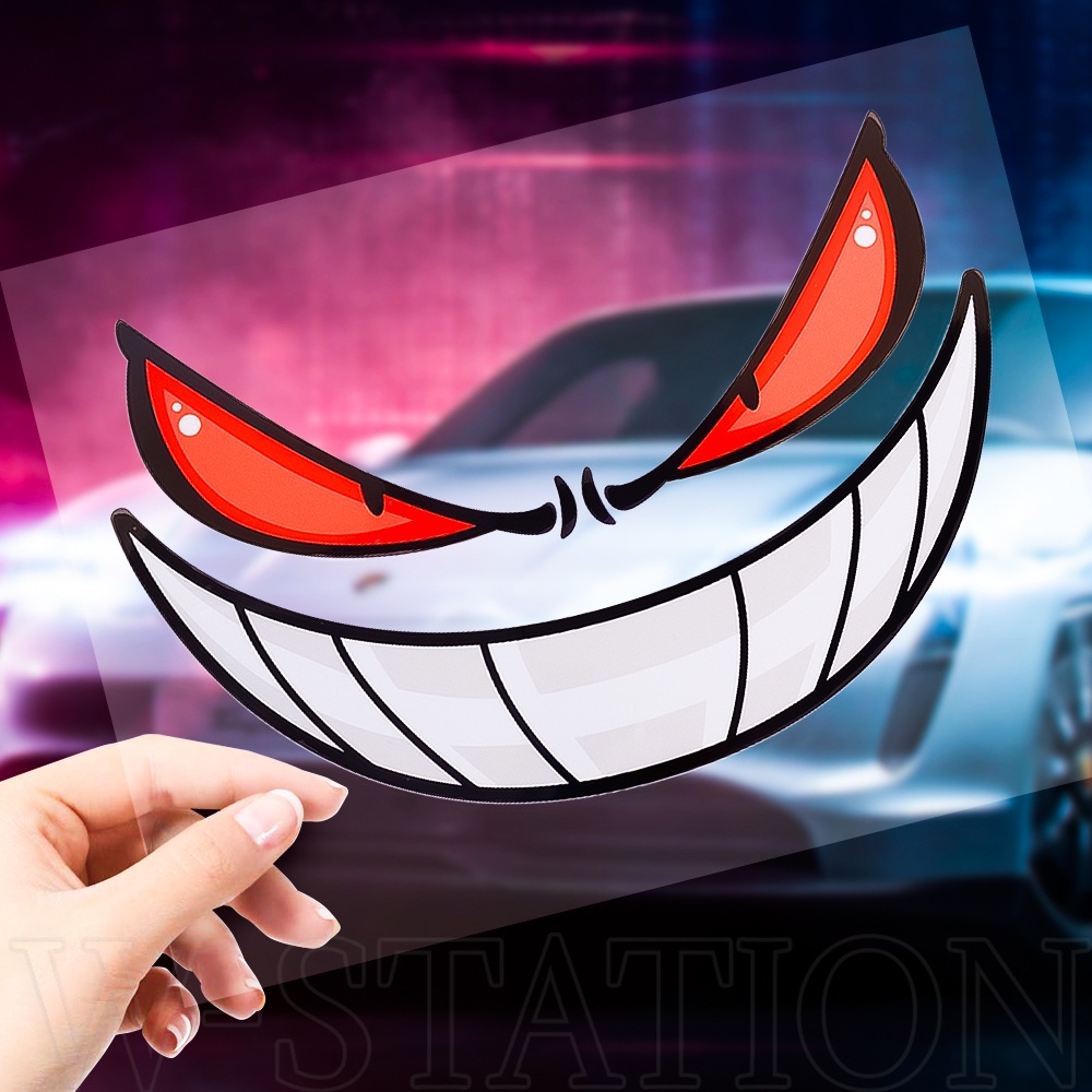 Adesivo Refletivo De 4 Tamanhos Diabo Sorridente À Prova D'água/Cartoon Cute Red Eyes Gengar Car Decals/Personalizado De Motocicleta/Acessórios De Estilo Auto Assustador