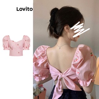 Lovito Fofo Blusa Feminina de Estampa Floral com Laço Traseiro L73AD077