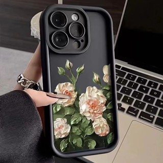 Arte Óleo Pintura Rosa Flor Silicone Capa Para iPhone 15 Pro Max 11 14 12 13 XS XR X 7 8 14 15 Plus SE 2020 À Prova De Choque