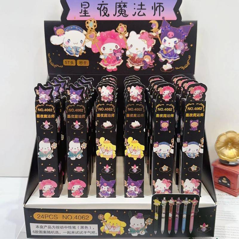Random 1Pcs Mágico Sanrio Cute Metal Pendant Roller Ball pen Cartoon Papelaria Mymelody Kuromi Cinnamoroll Pom Purin Pochacco Tinta Preta Caneta Gel Para Crianças Presente De