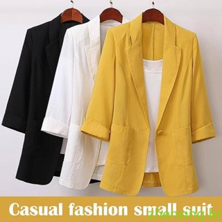 Blazer/Mulheres Elegante Algodão E Linho Manga Comprida Jaqueta Com Bolsos Para Escritório 10321