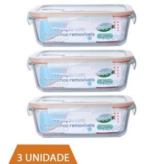 3 Pote 1520ml Vidro Forno Microondas Tampa Hermetica Forte em Oferta na Shopee