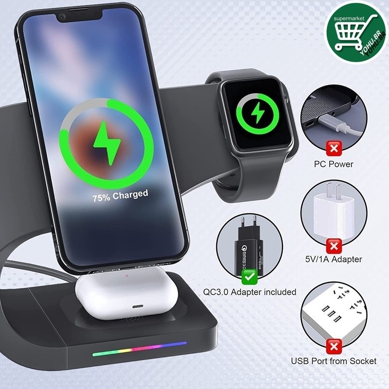 Suporte De Carregadores 3 Em 1 Sem Fio Para iPhone 14 13 12 Pro Max Mini Magnético Carregamento Estação