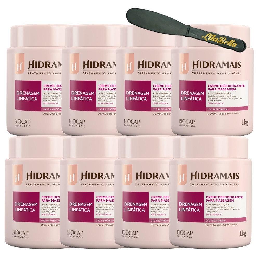 8un Creme Massagem Drenagem Linfática 1KG Hidramais+Espatula