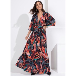 Vestido Longo Com Mangas Amplas Preto Quintess em Oferta na Shopee