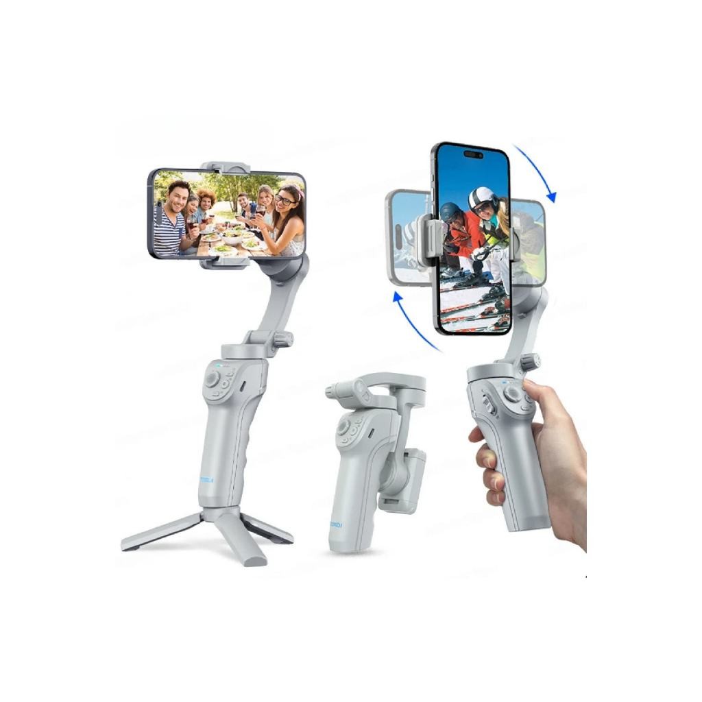 Gimbal 3 Eixos p/Celular - Tripé, Bluetooth, Rastreamento Facial e Antivibração-Vídeos Profissionais