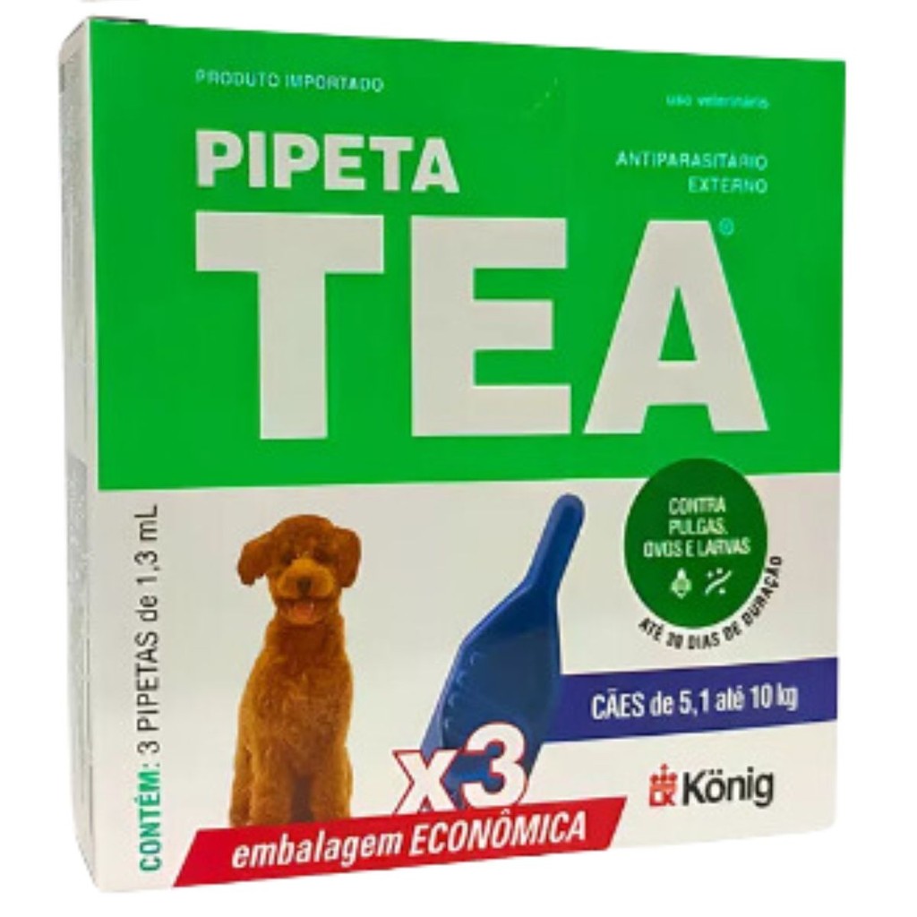 Pipeta X 3 Tea Cães 5,1 até 10KG c/ 3 Pipetas de 1,3ML Konig