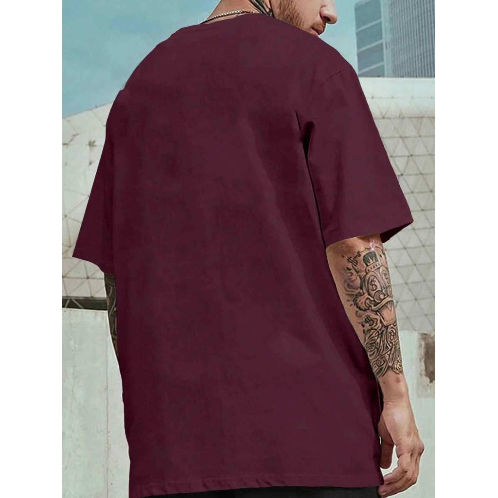 Camiseta Vinho Casual Fitness Sem Estampa Larga Confortável Blusa Oversized Aesthetic Esportiva Lisa