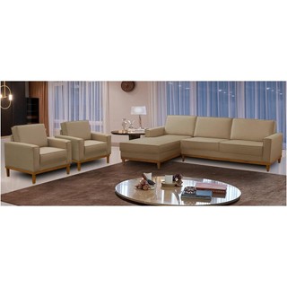 Kit Sofá 3 Lugares 2,10m com Chaise Esquerdo e 2 Poltronas Living Lavinia Linho Adonai Estofados em Oferta na Shopee