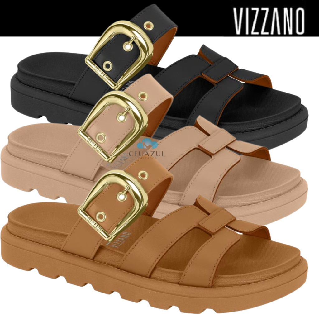 Sandália Feminina Vizzano Papete Flatform Fivela Tira H Pelica Conforto