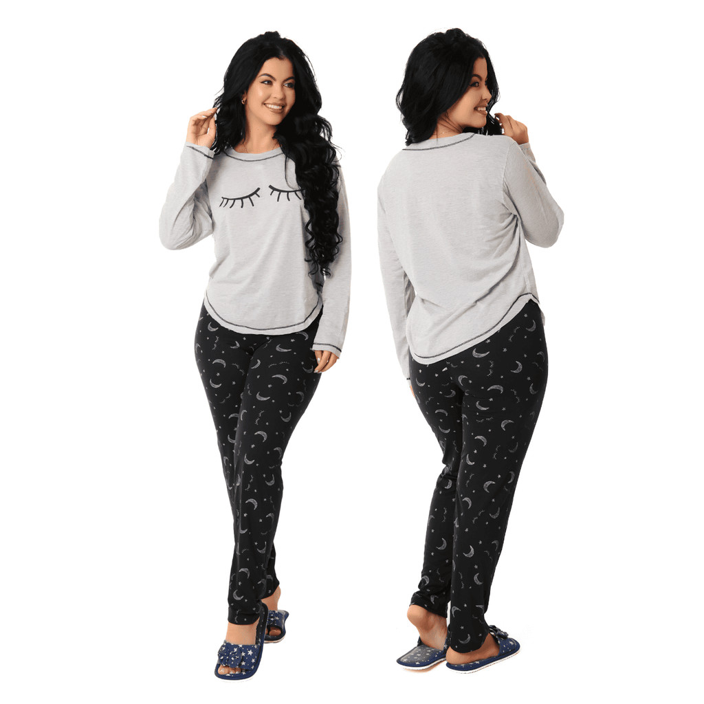 Pijama Longo Conjunto Dormir Adulto Feminino Frio Manga Comprida Linha Noite Inverno Confortável Promoção 330